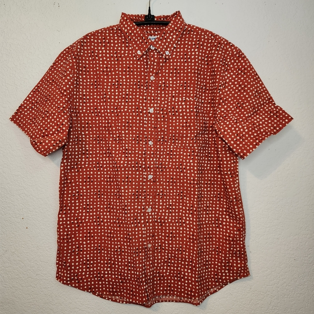 Old Navy Men's Polka Dot Short Sleeve SS Perfect Fit Clay House Shirt, Size L